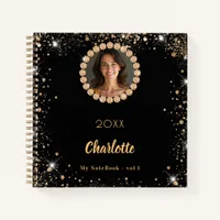 Black photo diamonds gold glitter notebook