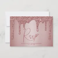 Chic Rose Gold Glitter Sparkle Quinceañera RSVP Card