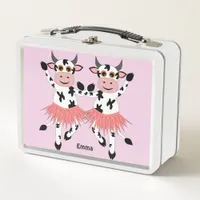 Cute and funny dancing cows    metal lunch box