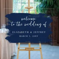 Navy Brush Strokes Wedding Welcome Sign