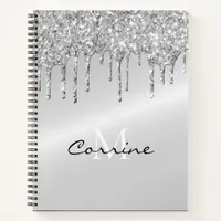 Monogram Silver Dripping Glitter Metallic Platinum Notebook