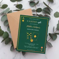 Casino night green gold birthday invitation