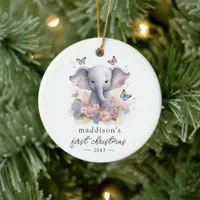 Baby's First Christmas Elephant Calligraphy Ceramic Ornament