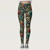 Beautiful Steampunk Themed Gears and Roses Leggings