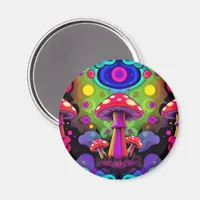 Psychedelic Vibrant Colorful Retro Mushrooms Magnet