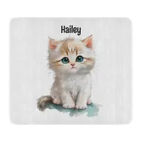 Watercolor Adorable Kitten with Blue Eyes  Cutting Board