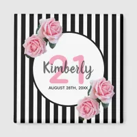 21st birthday black stripes pink florals classic magnet