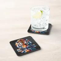 Reflection of Tiger Drinking Water  Beverage Coaster