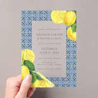 Sicilian Mediterranean Blue Tiles Lemon Wedding  Acrylic Invitations