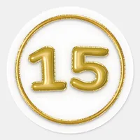 Gold Balloon Number 15 Round Sticker