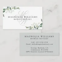 Monogram Eucalyptus Mobile Notary Business Card