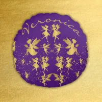 Gold Fairies with Pixie Dust on Purple Monogram | Round Pillow