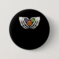 Funny Pickle Halloween Skeleton Hands Heart Pumpki Button