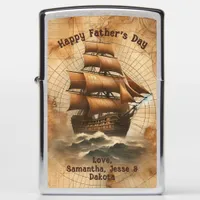 Vintage Sepia Nautical Map and Sailing Ship Zippo Lighter