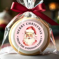 Pink Vintage Retro Santa Claus Merry Christmas Classic Round Sticker