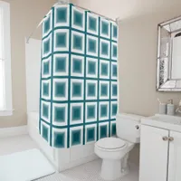 Shower Curtain - Tiled Square Blocks in Cyan