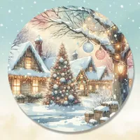 Whimsical Folk Village Christmas Classic Round Sticker