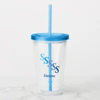 Acrylic Tumbler - Shaded Initials, Name in Blues