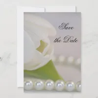White Tulip Pearls Spring Wedding Save the Date