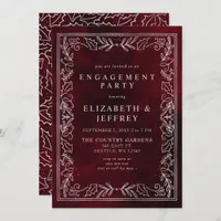 Red Silver Holly Christmas Engagement Party Invitation