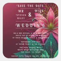 Luxurious Floral Wedding Invitation Suite Square Sticker