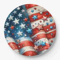 Red, White and Blue Patriotic Fourth of July Party Paper Plates