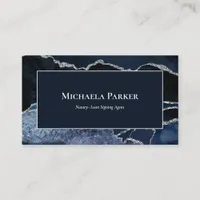Navy Blue Agate Silver Professional Business Card