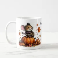 Fall Aesthetic Cute Mouse with Pumpkin and Leaves Coffee Mug