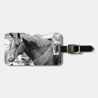 Western Horse in Black and White Luggage Tag
