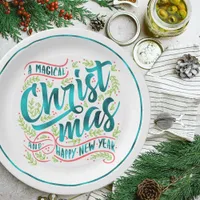 Magical Christmas Typography Teal ID441 Paper Plates