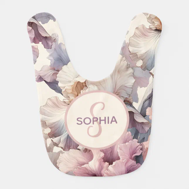 Cute Floral Girly  Modern Baby Girl Monogram Pink Baby Bib