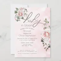 Baby in Bloom Pink Rose Floral Baby Shower Invitation
