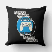 Blue and Black Gamer | Video Controller Throw Pillow