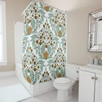 Art Nouveau Cocoa & Mint–Vintage Floral Scallop  Shower Curtain