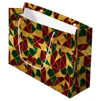 Stained Glass Style Christmas Red Green Gold  Large Gift Bag
