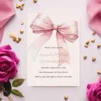 Pink bow cream rose gold Quinceanera luxury Foil Invitation