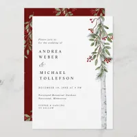 Elegant Christmas Wedding Burgundy Greenery Invitation