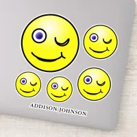 Funny Wink & Smile Emoji Yellow Faces Add Name 8" Sticker