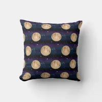 Full Moon on Starry Night Hand Drawn    Throw Pillow