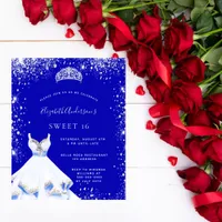 Budget Sweet 16 royal blue silver dress invitation