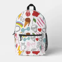 Cute Whimsical Girl Power Doodle Retro Printed Backpack