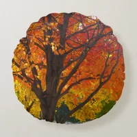 Autumn Leaves of Yellow and Orange Photo Round Pillow