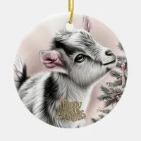 Baby Goat Christmas 12 and YOUR PHOTO Ceramic Ornament