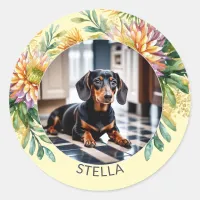 Personalized Pet Dog Photo Animal Floral Cute Classic Round Sticker