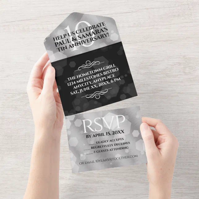 Elegant 10th Tin Wedding Anniversary Celebration All In One Invitation