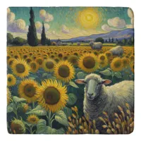 Sheep in the Sunflower Field Van Gogh Trivet