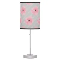 Pink Flowers And Stripes Table Lamp