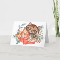 Cute Vintage Watercolour Kittens Christmas Card