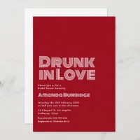 Wine Red Script Drunk in Love Retro Bridal Shower Invitation