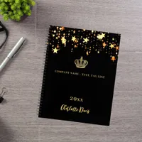 Black gold crown stars name year business notebook